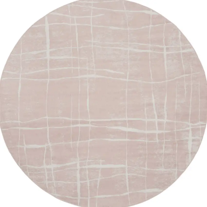8' Pink and Ivory Abstract Round Rug Photo 6