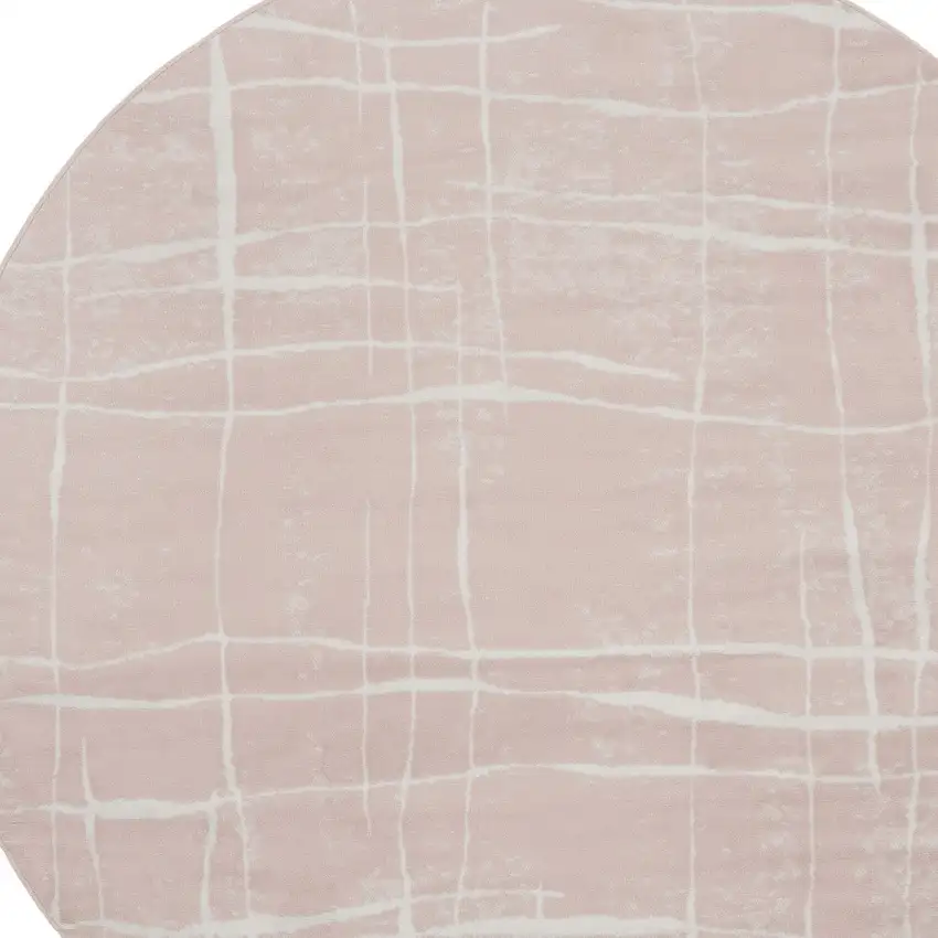 8' Pink and Ivory Abstract Round Rug Photo 5