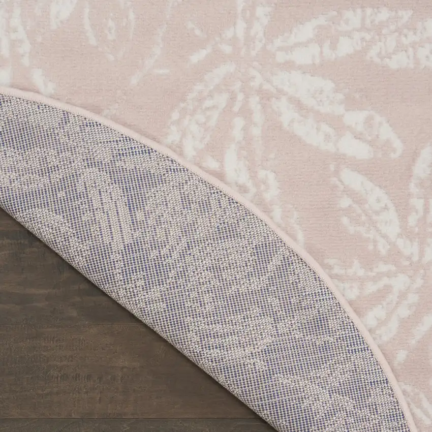 8' Pink and Ivory Floral Distressed Round Rug Photo 7