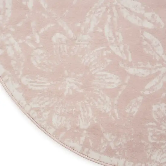8' Pink and Ivory Floral Distressed Round Rug Photo 9