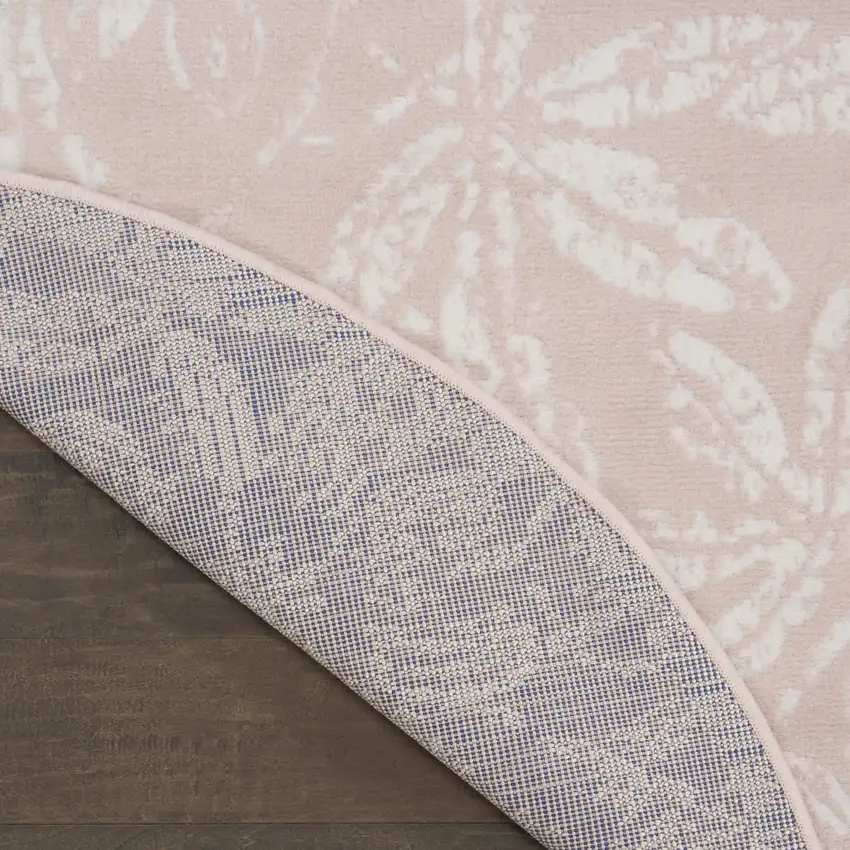 8' Pink and Ivory Floral Distressed Round Rug Photo 9