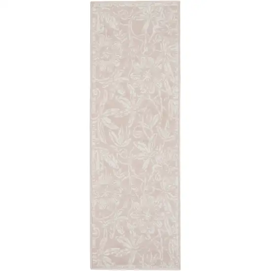 6' Pink and Ivory Floral Distressed Runner Rug Photo 2