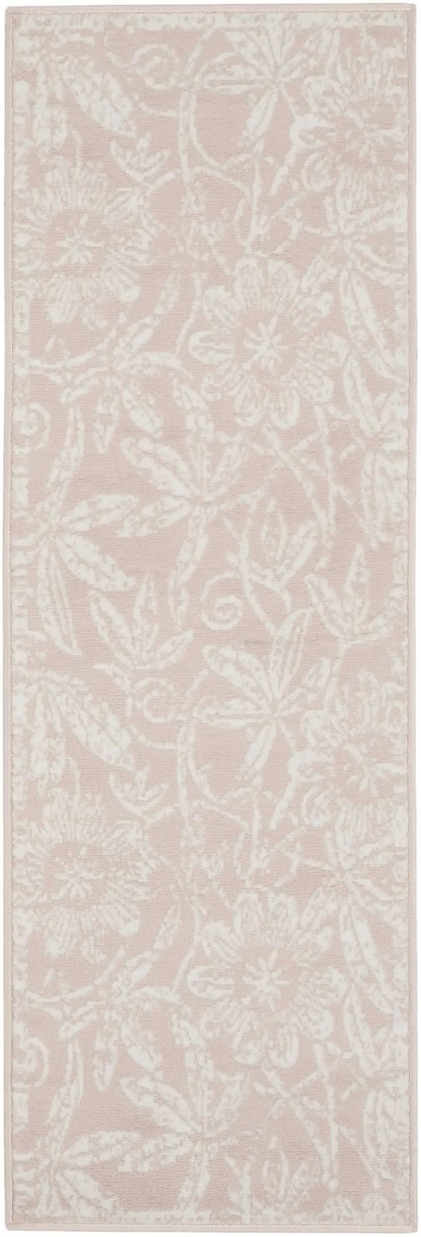 6' Pink and Ivory Floral Distressed Runner Rug Photo 2