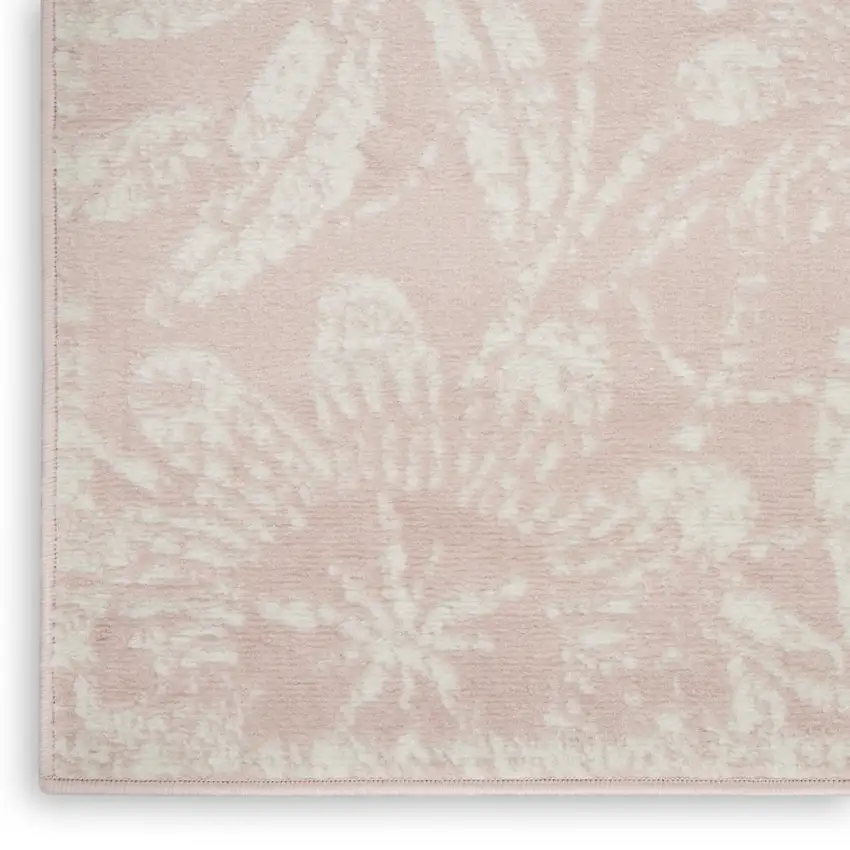 6' Pink and Ivory Floral Distressed Runner Rug Photo 5