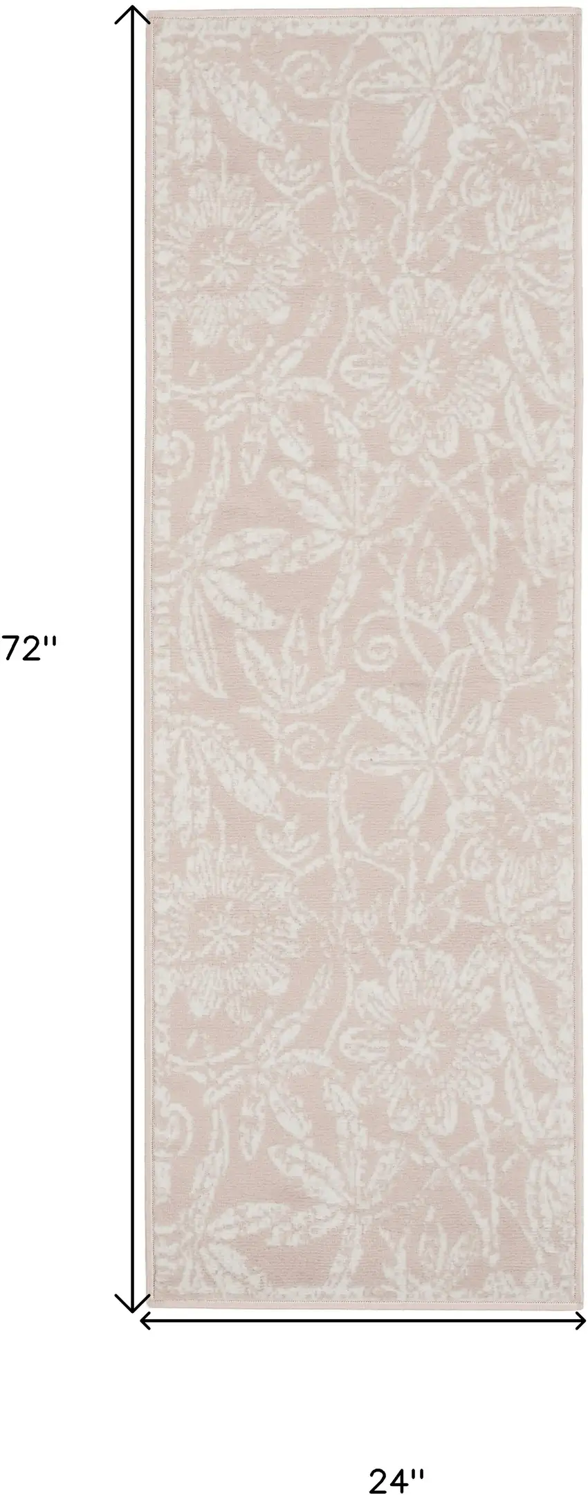 6' Pink and Ivory Floral Distressed Runner Rug Photo 3