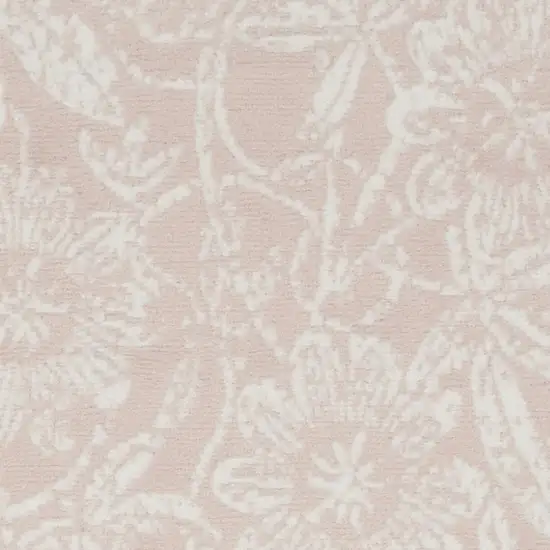 6' Pink and Ivory Floral Distressed Runner Rug Photo 5