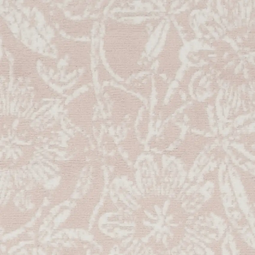 6' Pink and Ivory Floral Distressed Runner Rug Photo 5