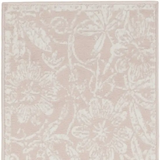 6' Pink and Ivory Floral Distressed Runner Rug Photo 6