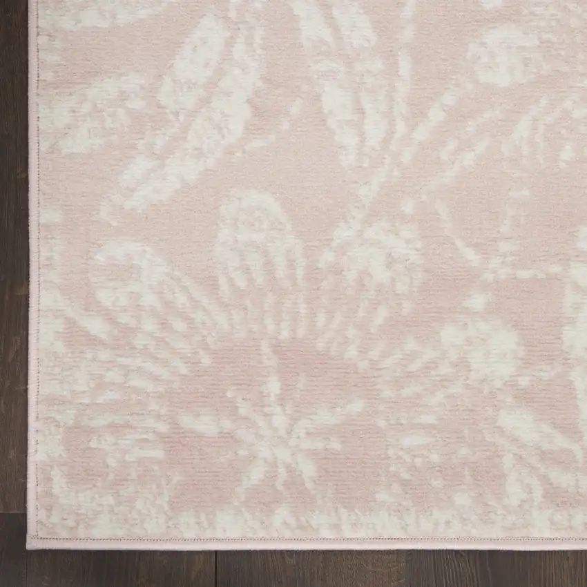 6' Pink and Ivory Floral Distressed Runner Rug Photo 4