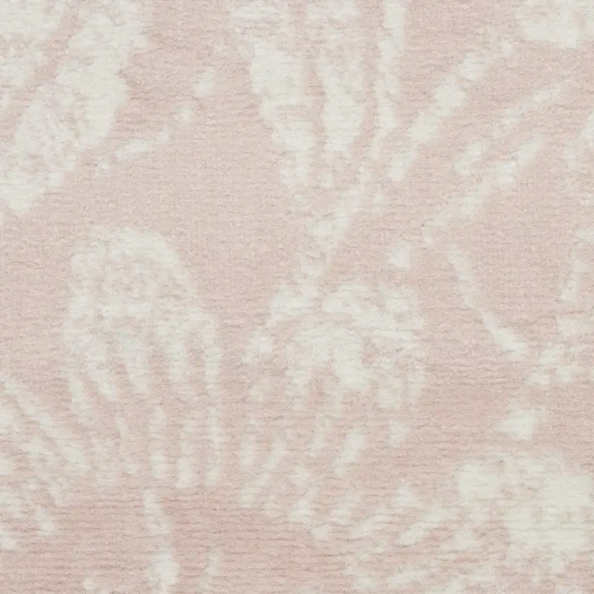 6' Pink and Ivory Floral Distressed Runner Rug Photo 9