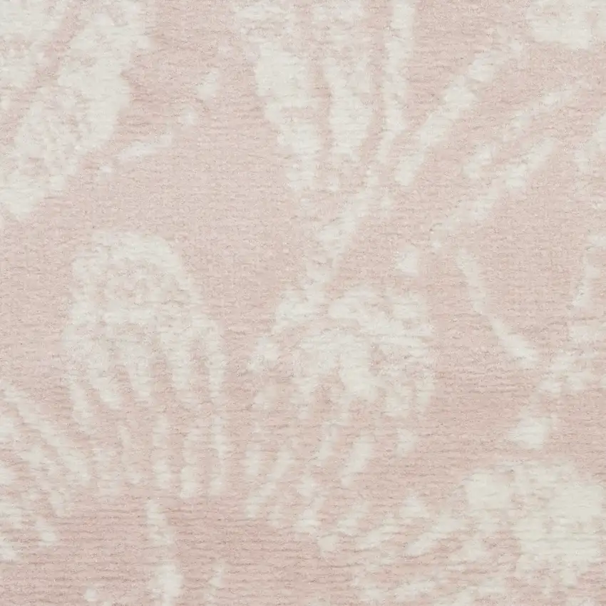 6' Pink and Ivory Floral Distressed Runner Rug Photo 8