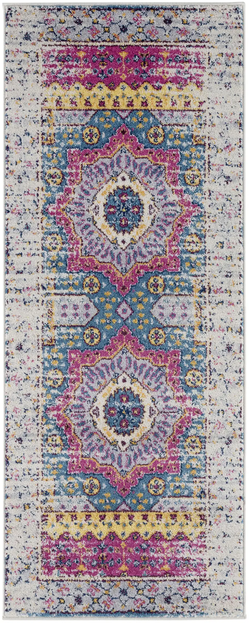 6' Pink and Ivory Medallion Power Loom Runner Rug Photo 1