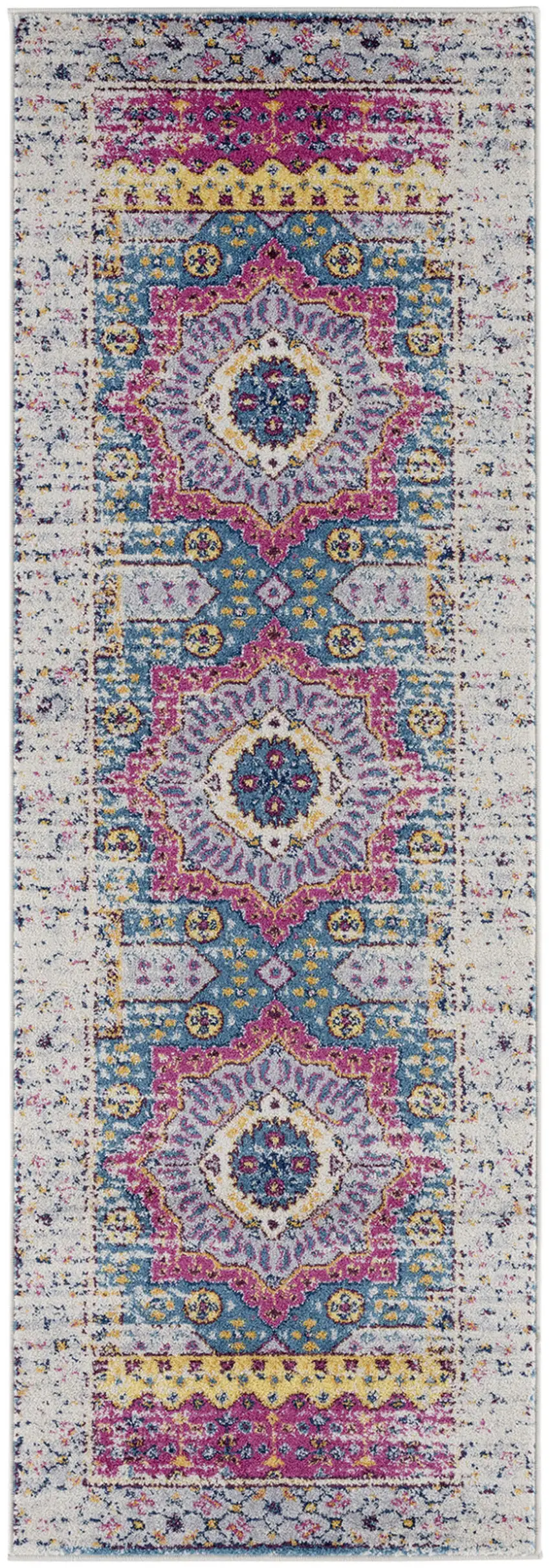 7' Pink and Ivory Medallion Power Loom Runner Rug Photo 1