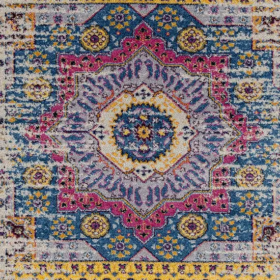 7' Pink and Ivory Medallion Power Loom Runner Rug Photo 4