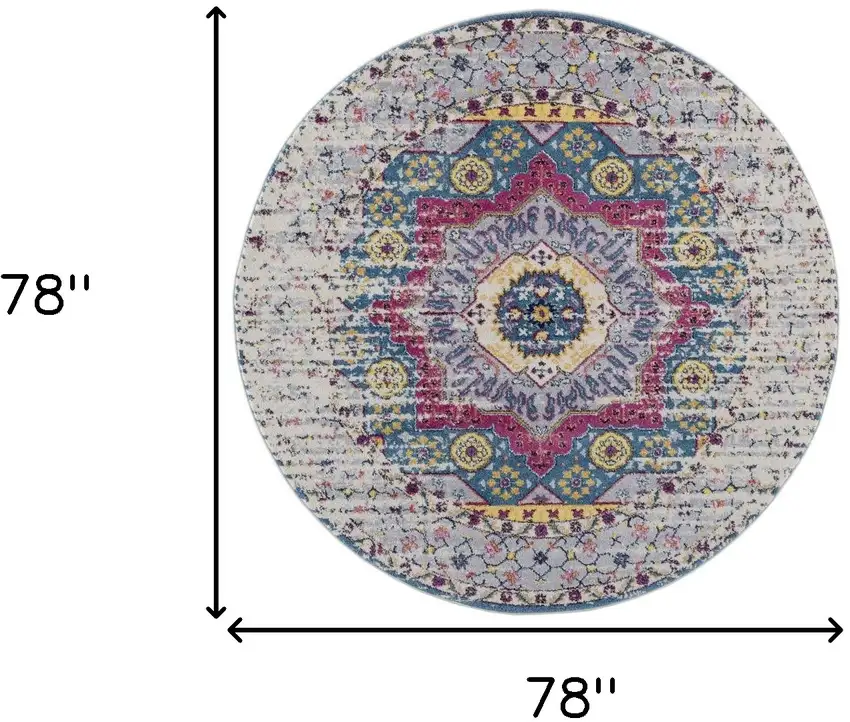 6' Pink and Ivory Round Medallion Power Loom Area Rug Photo 7