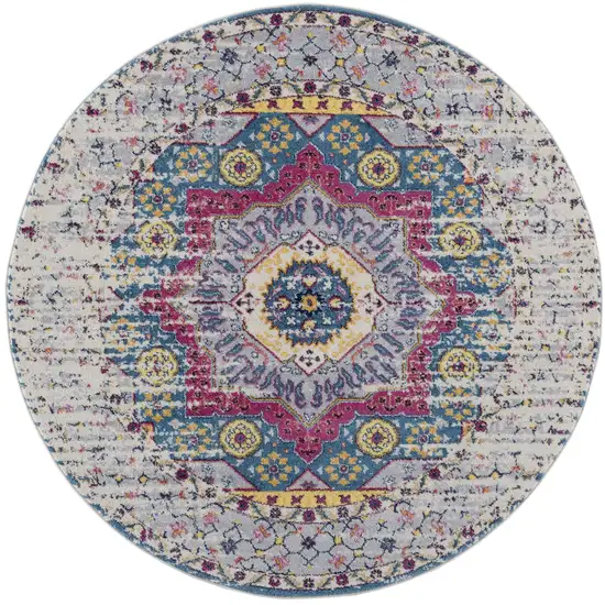 6' Pink and Ivory Round Medallion Power Loom Area Rug Photo 1