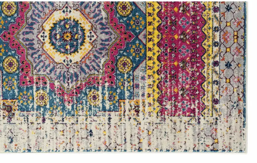 6' Pink and Ivory Round Medallion Power Loom Area Rug Photo 2