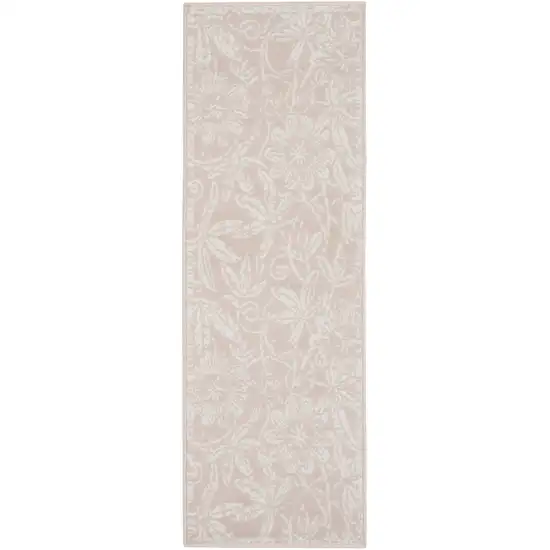 8' Pink and Ivory Tropical Floral Distressed Non Skid Runner Rug Photo 8