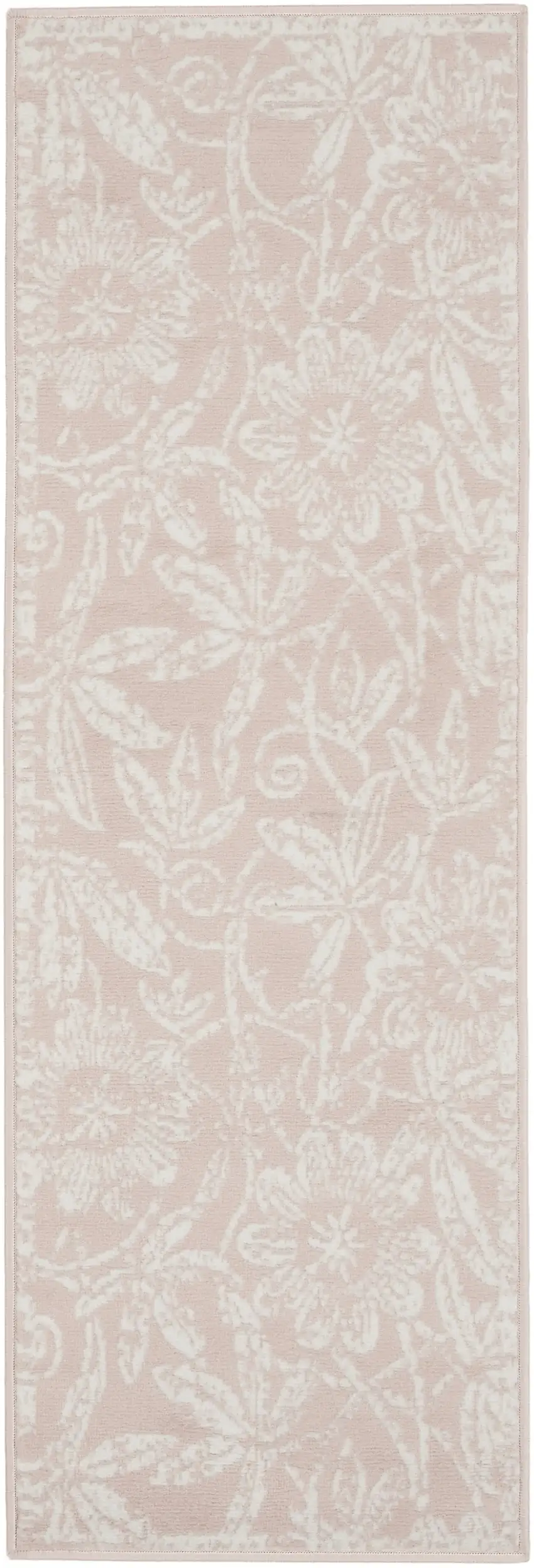8' Pink and Ivory Tropical Floral Distressed Non Skid Runner Rug Photo 8