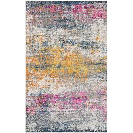 8' Pink and Orange Abstract Power Loom Runner Rug Photo 1