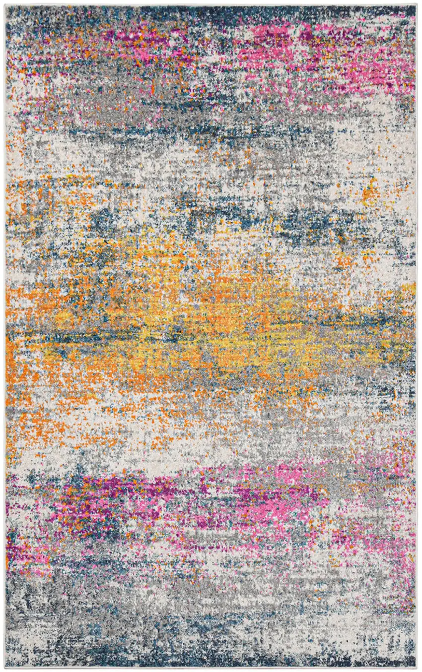 8' Pink and Orange Abstract Power Loom Runner Rug Photo 1
