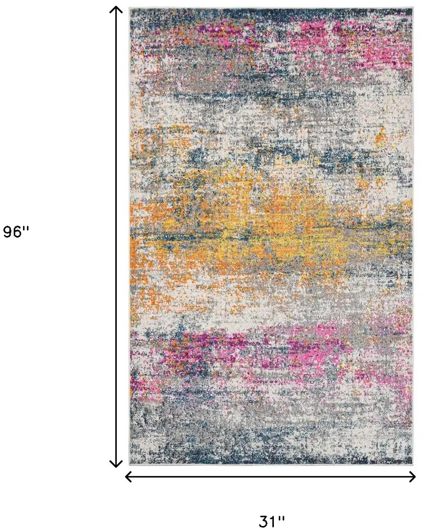 8' Pink and Orange Abstract Power Loom Runner Rug Photo 9