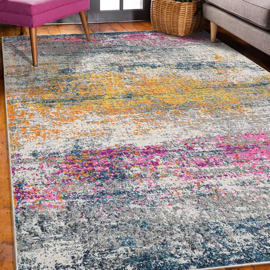8' Pink and Orange Abstract Power Loom Runner Rug Photo 6
