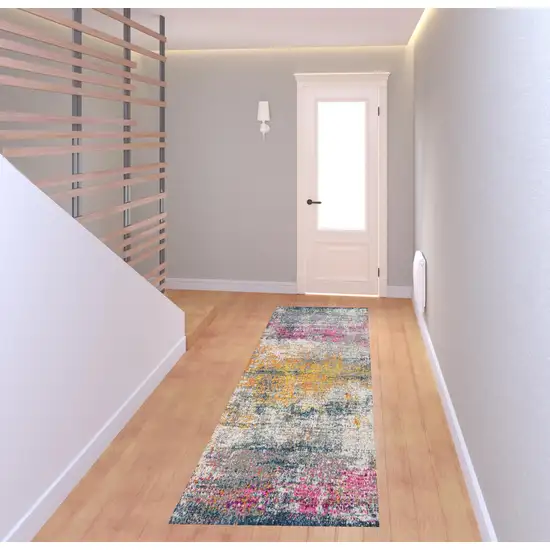8' Pink and Orange Abstract Power Loom Runner Rug Photo 4
