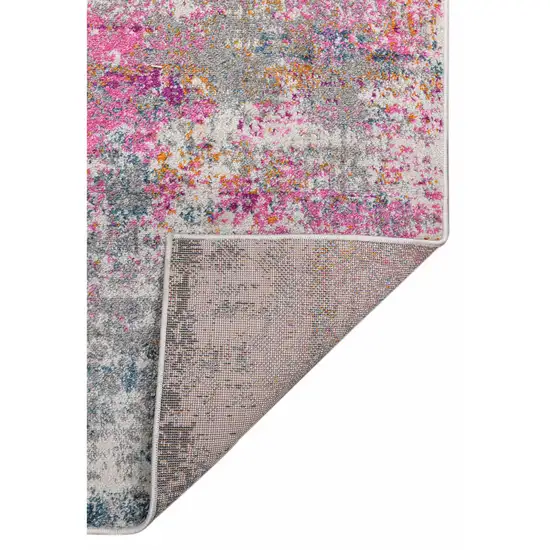 8' Pink and Orange Abstract Power Loom Runner Rug Photo 3