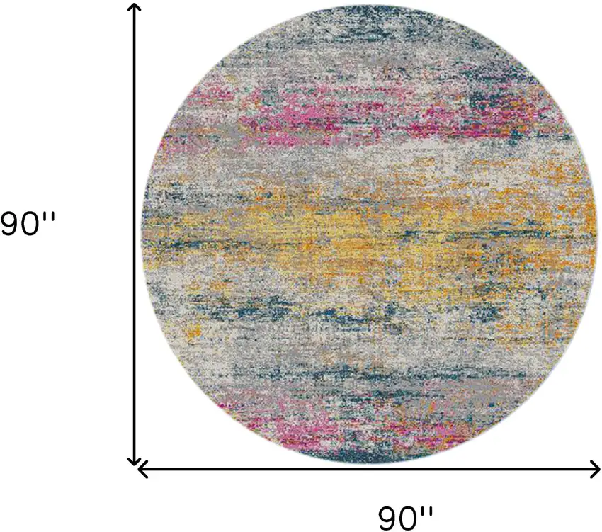 7' Pink and Orange Round Abstract Power Loom Area Rug Photo 6