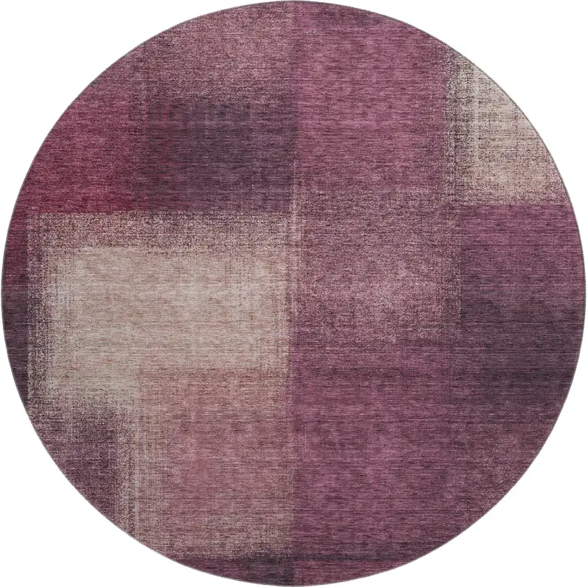 8' Plum And Beige Abstract Washable Round Rug With UV Protection Photo 2