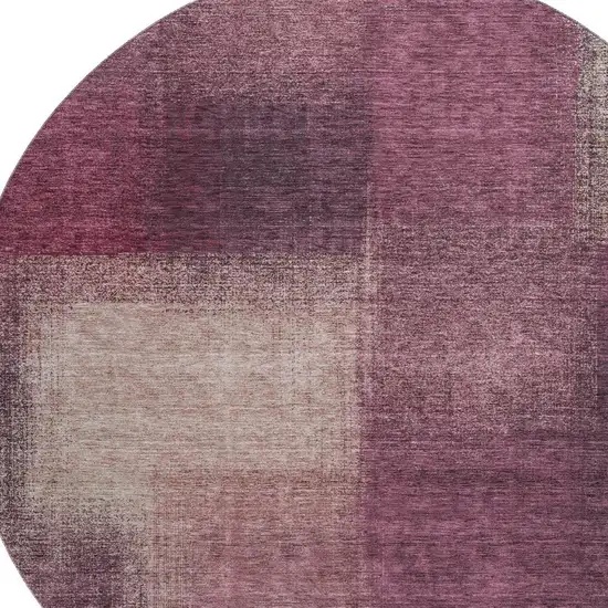 8' Plum And Beige Abstract Washable Round Rug With UV Protection Photo 3