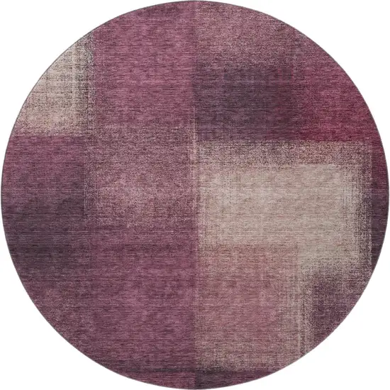 8' Plum And Beige Abstract Washable Round Rug With UV Protection Photo 4