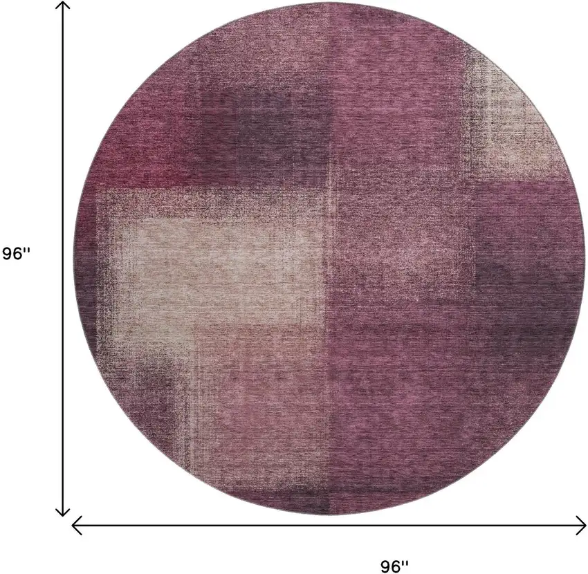 8' Plum And Beige Abstract Washable Round Rug With UV Protection Photo 3