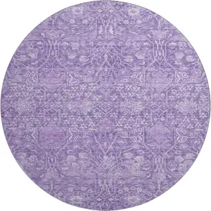 Photo of 8' Plum And Beige Floral Washable Round Rug With UV Protection