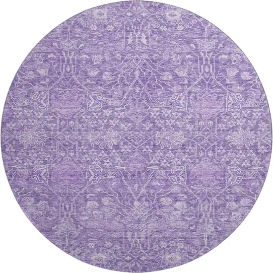 8' Plum And Beige Floral Washable Round Rug With UV Protection Photo 1