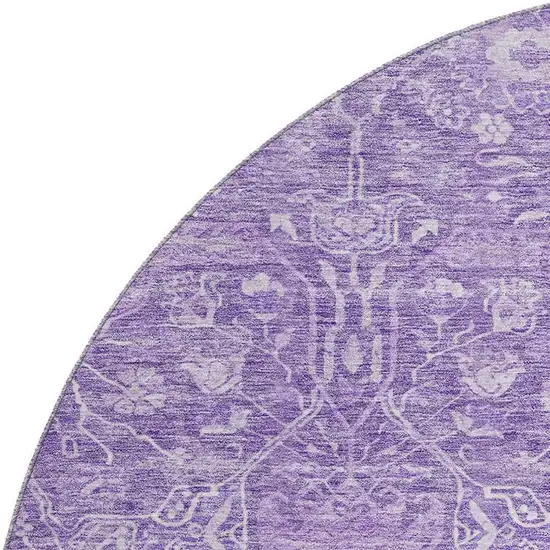 8' Plum And Beige Floral Washable Round Rug With UV Protection Photo 2