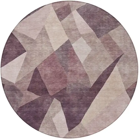 8' Plum And Beige Round Abstract Washable Indoor Outdoor Area Rug Photo 3