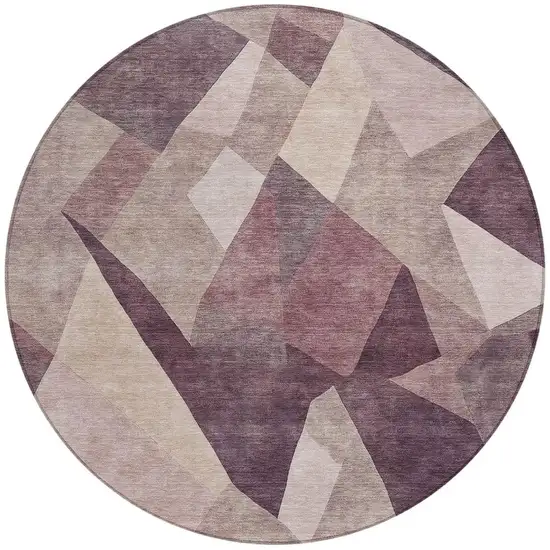 8' Plum And Beige Round Abstract Washable Indoor Outdoor Area Rug Photo 2