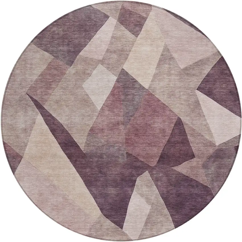 8' Plum And Beige Round Abstract Washable Indoor Outdoor Area Rug Photo 1