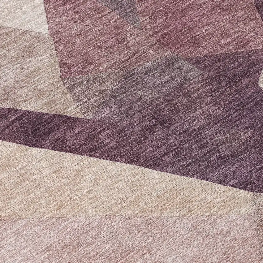 8' Plum And Beige Round Abstract Washable Indoor Outdoor Area Rug Photo 9