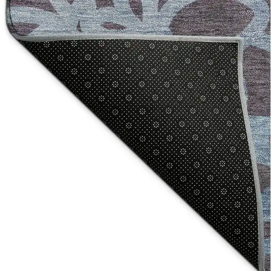 8' Plum And Blue Round Botanical Leaves Washable Indoor Outdoor Area Rug Photo 7