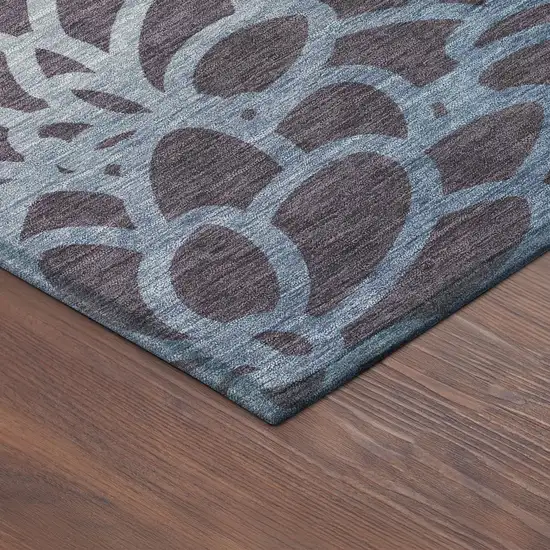 8' Plum And Blue Round Botanical Leaves Washable Indoor Outdoor Area Rug Photo 8