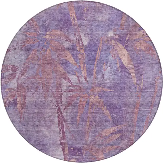 8' Plum And Blush Round Botanical Leaves Washable Indoor Outdoor Area Rug Photo 2