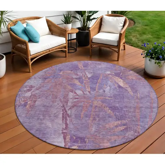 8' Plum And Blush Round Botanical Leaves Washable Indoor Outdoor Area Rug Photo 1