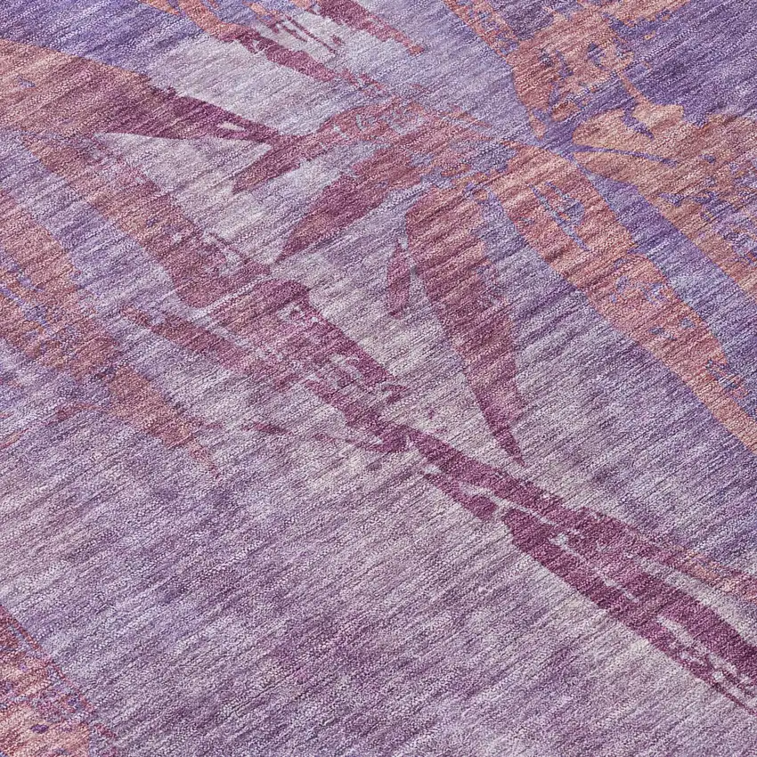 8' Plum And Blush Round Botanical Leaves Washable Indoor Outdoor Area Rug Photo 9