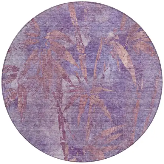 8' Plum And Blush Round Botanical Leaves Washable Indoor Outdoor Area Rug Photo 4
