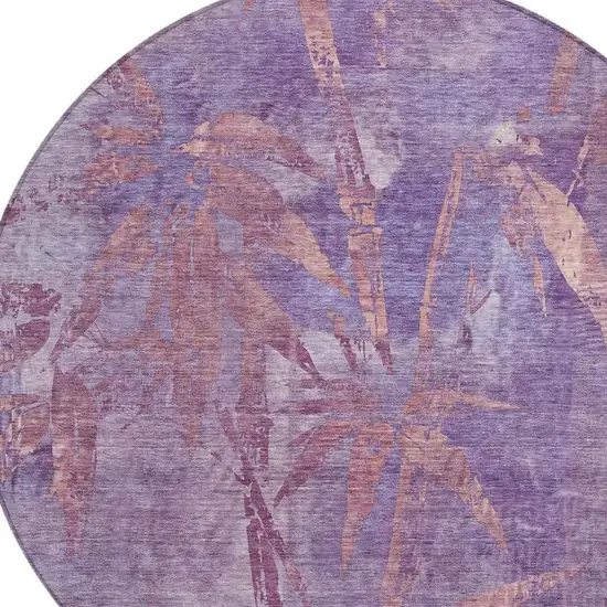 8' Plum And Blush Round Botanical Leaves Washable Indoor Outdoor Area Rug Photo 6
