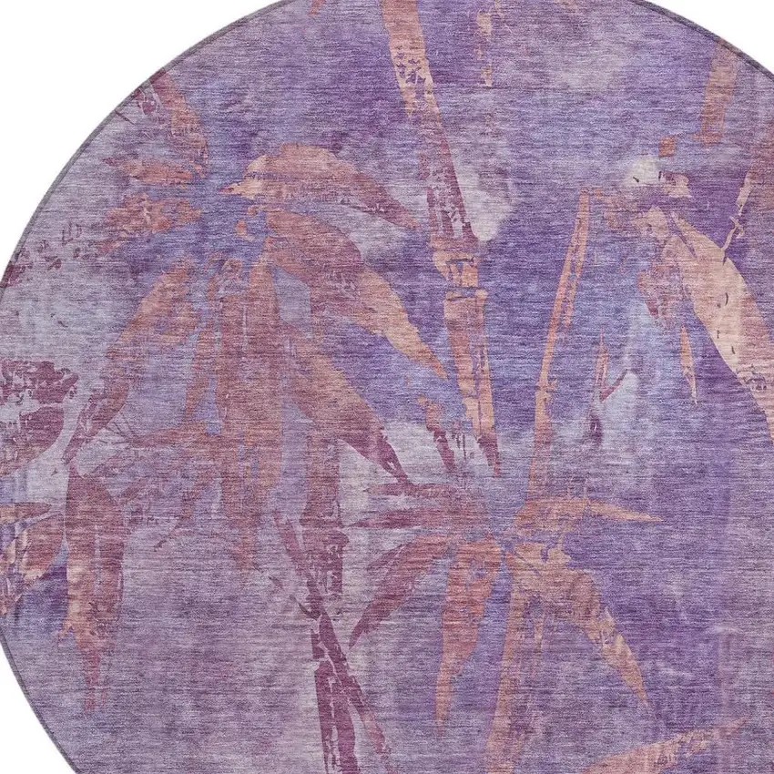 8' Plum And Blush Round Botanical Leaves Washable Indoor Outdoor Area Rug Photo 6