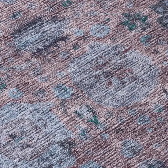 8' Plum And Brown Round Abstract Washable Indoor Outdoor Area Rug Photo 7